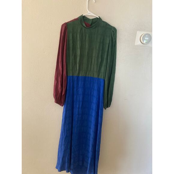 Kurt Lyle Dutchess Duke Colorblock Long Sleeve Maxi Dress Green/Blue/Red Size M - Picture 7 of 9